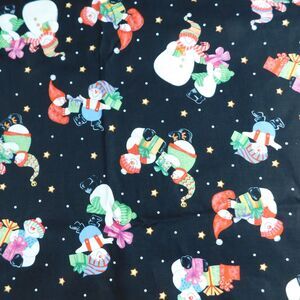 Christmas Fabric Kimberly Montgomery Cotton Quilting Snowman on Black 3 Yds NEW